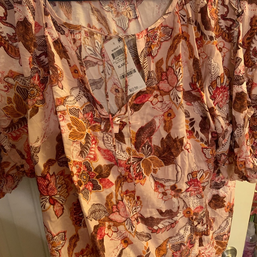 Brand New with tags Boho paisley print blouse with working boatneck tie.